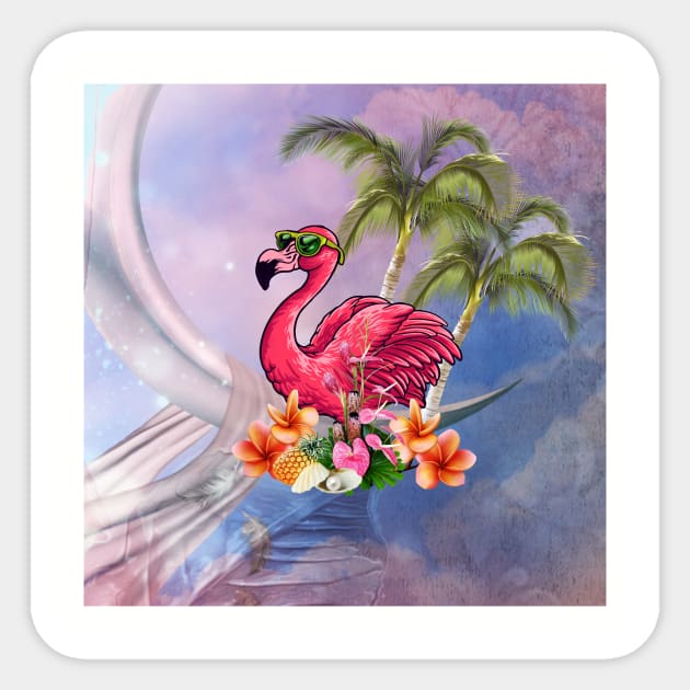 Funny flamingo with sunglasses and flowers Sticker by Nicky2342